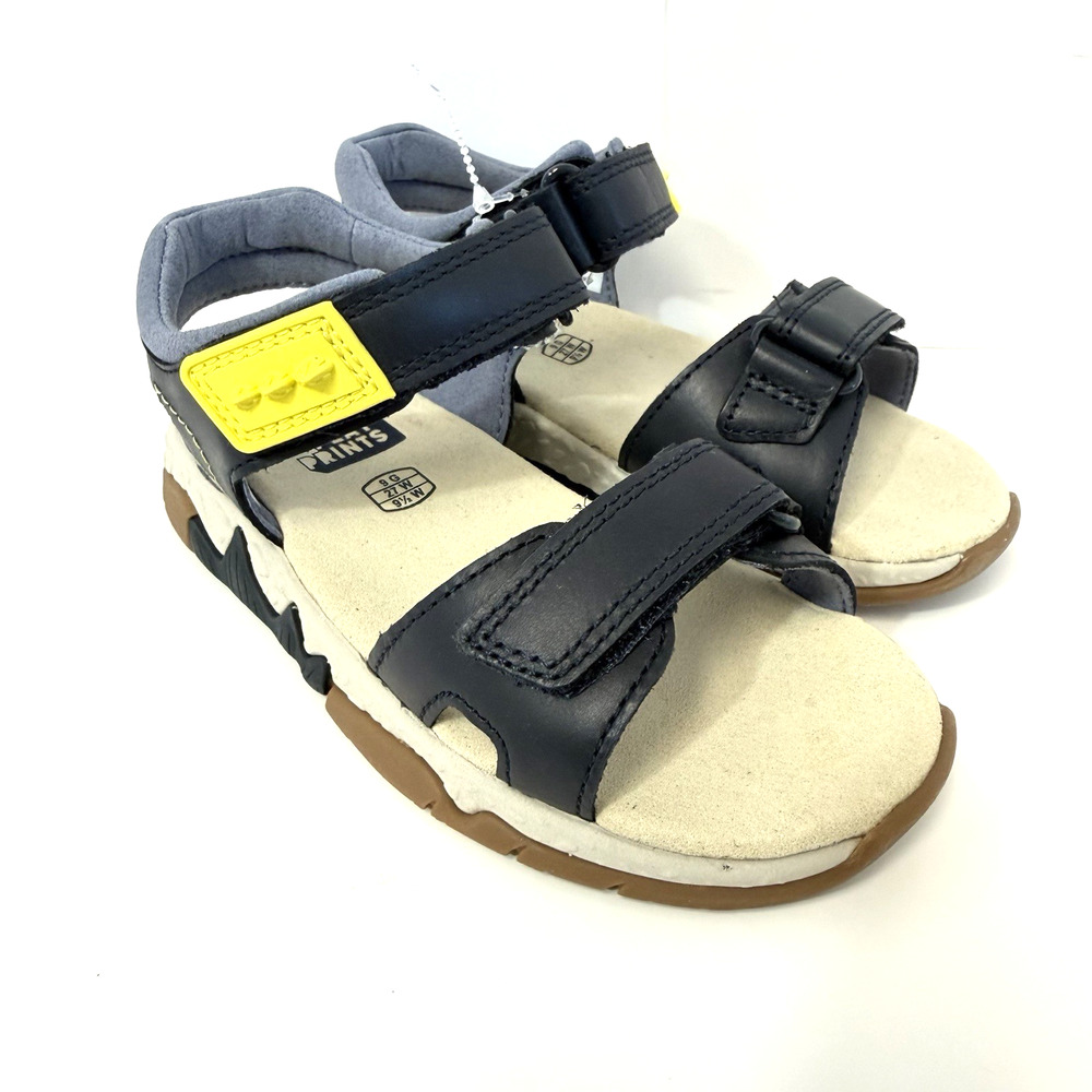 Clarks Kids' Spiney Step K Sandal Leather Size 9.5 Wide Navy Grey Yellow NWT